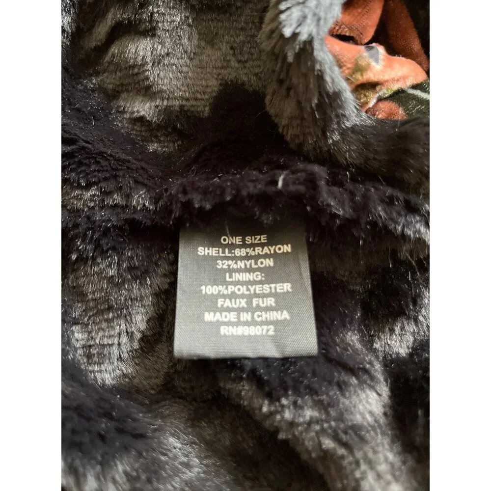 Black pink faux fur floral infinity scarf